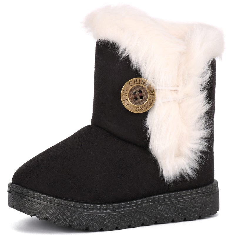 Femizee Toddler Girls Boots Warm Winter Snow Boots for Kid Boys Flat Button Size 7 Toddler,Black 25 - Image 1